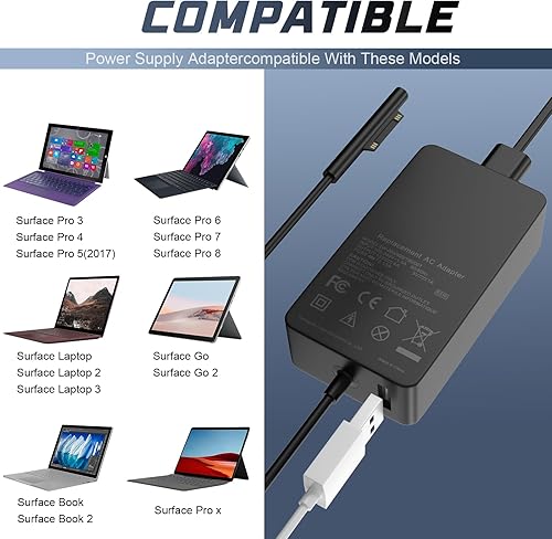 Miniatura 2 de Fancy Buying Cargador de 65 W para Surface Pro 34567 adaptador de fuente de alimentación, compatible con Microsoft Surface Book LaptopTablet,