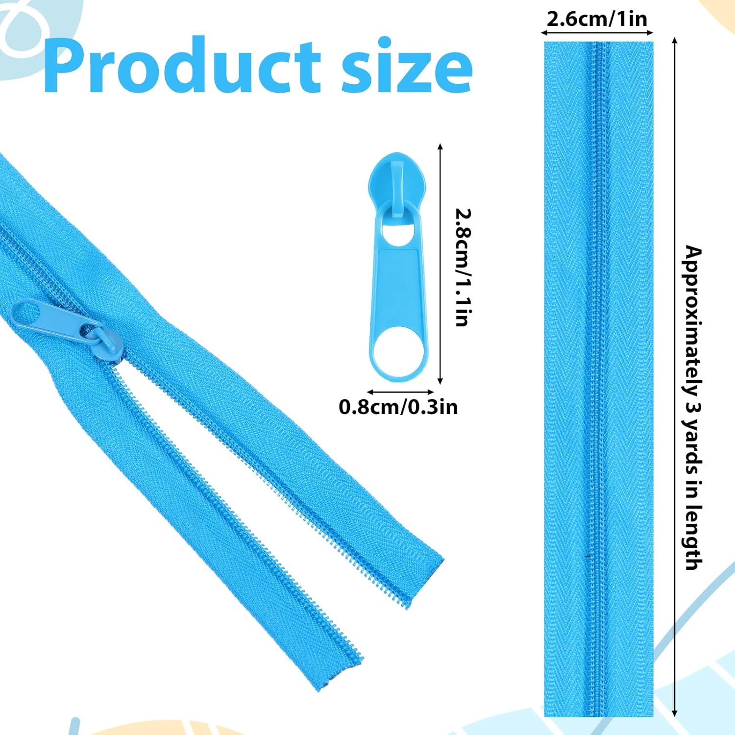 Oqqlin 72 Yards 24 Colors Zipper by The Yard, #3 Nylon Coil Zippers for Sewing with 260 Colorful Assorted Metal Zipper Sliders for Sewing Crafts, Bags, Purse, Clothes Supplies