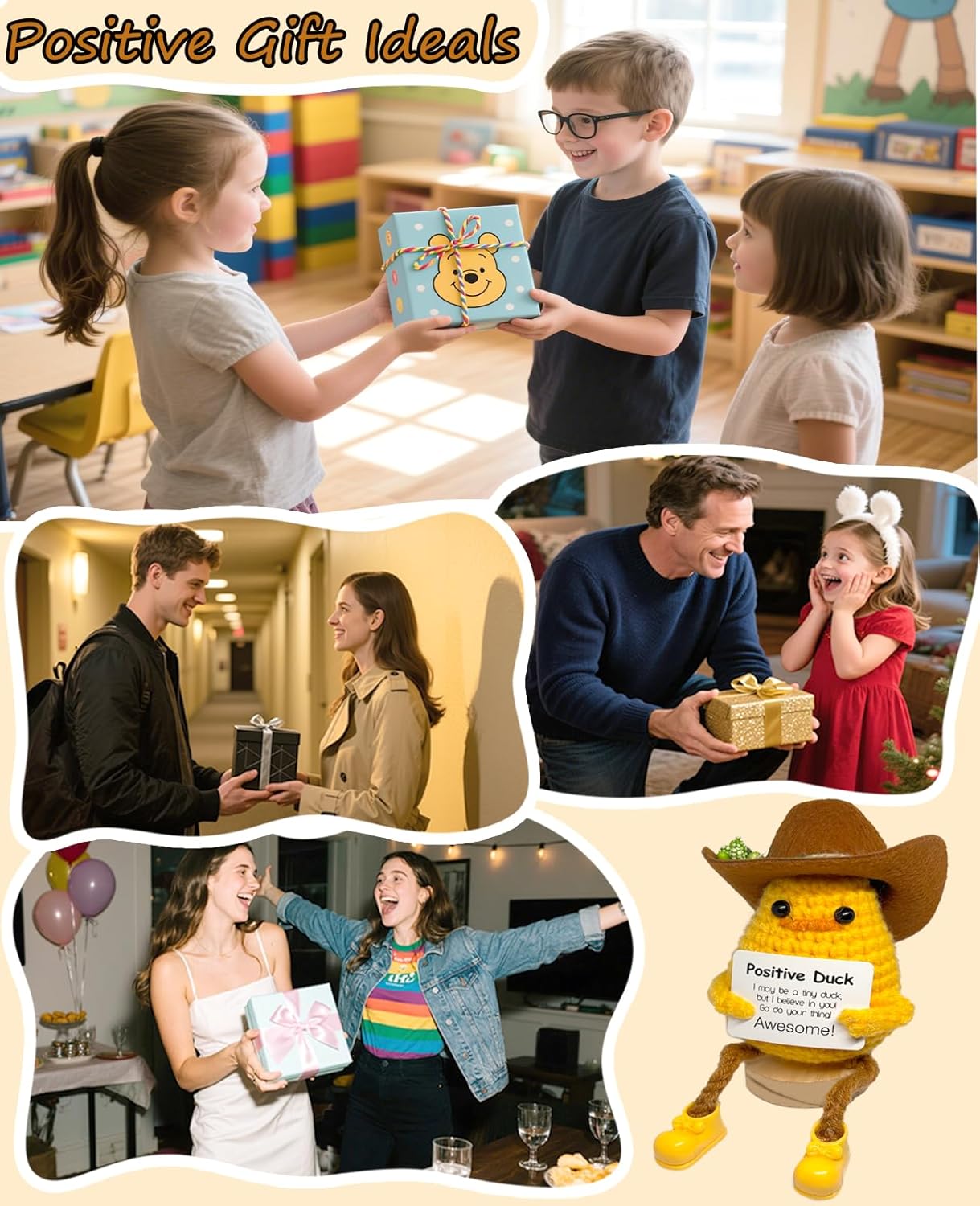 Funny Positive Crochet Animals Gifts for Men Women, Cute Emotional Support Crochet Duck with Messages Card Collectible Figurines Handmade Dolls for Christmas Home Office Desk Room Decor - Image 7