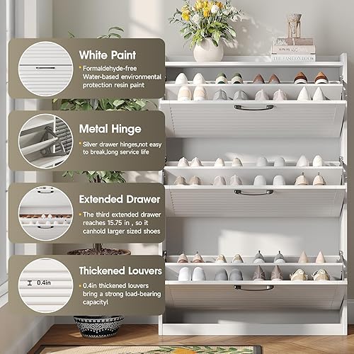 Miniatura 3 de Maupvit Gabinete de Almacenamiento de Zapatos con 3 Puertas Abatibles con Persianas, Organizador Independiente con Bisagras de Metal, Gabinete de