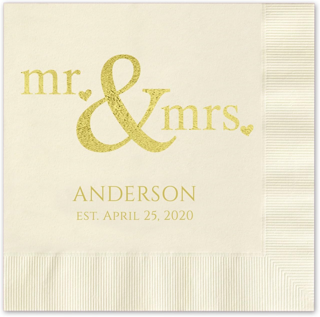 Personalized Mr And Mrs Hearts Luncheon Napkins / 100 Custom Printed Red Paper Coined Wedding Dinner Napkins/Foil 6 1/2'' x 6 1/2'' Anniversary Napkin/Made In The USA