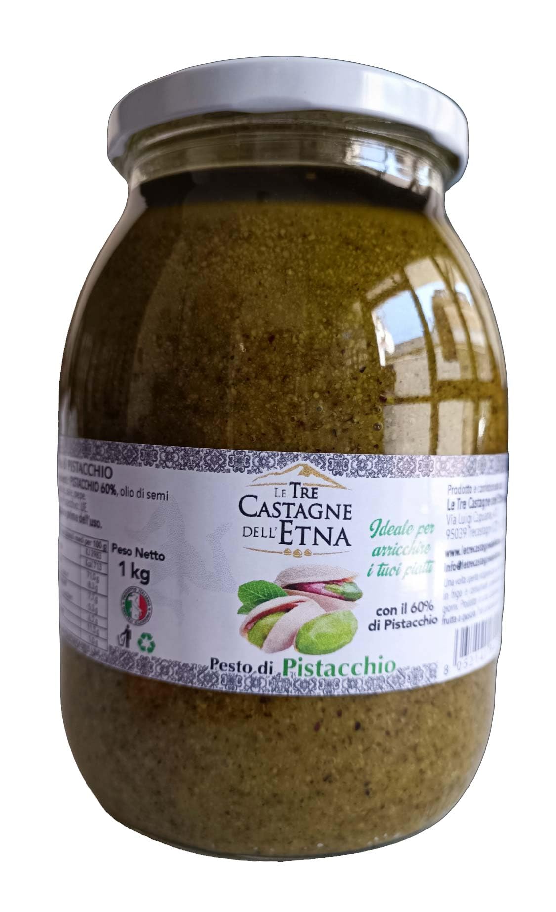Pesto di Pistacchio 1 KG - Pesto Gourmet Artigianale per Pasta, Bruschette e Ripieni - Prodotto di Alta Qualità Siciliana - Le Tre Castagne dell'Etna