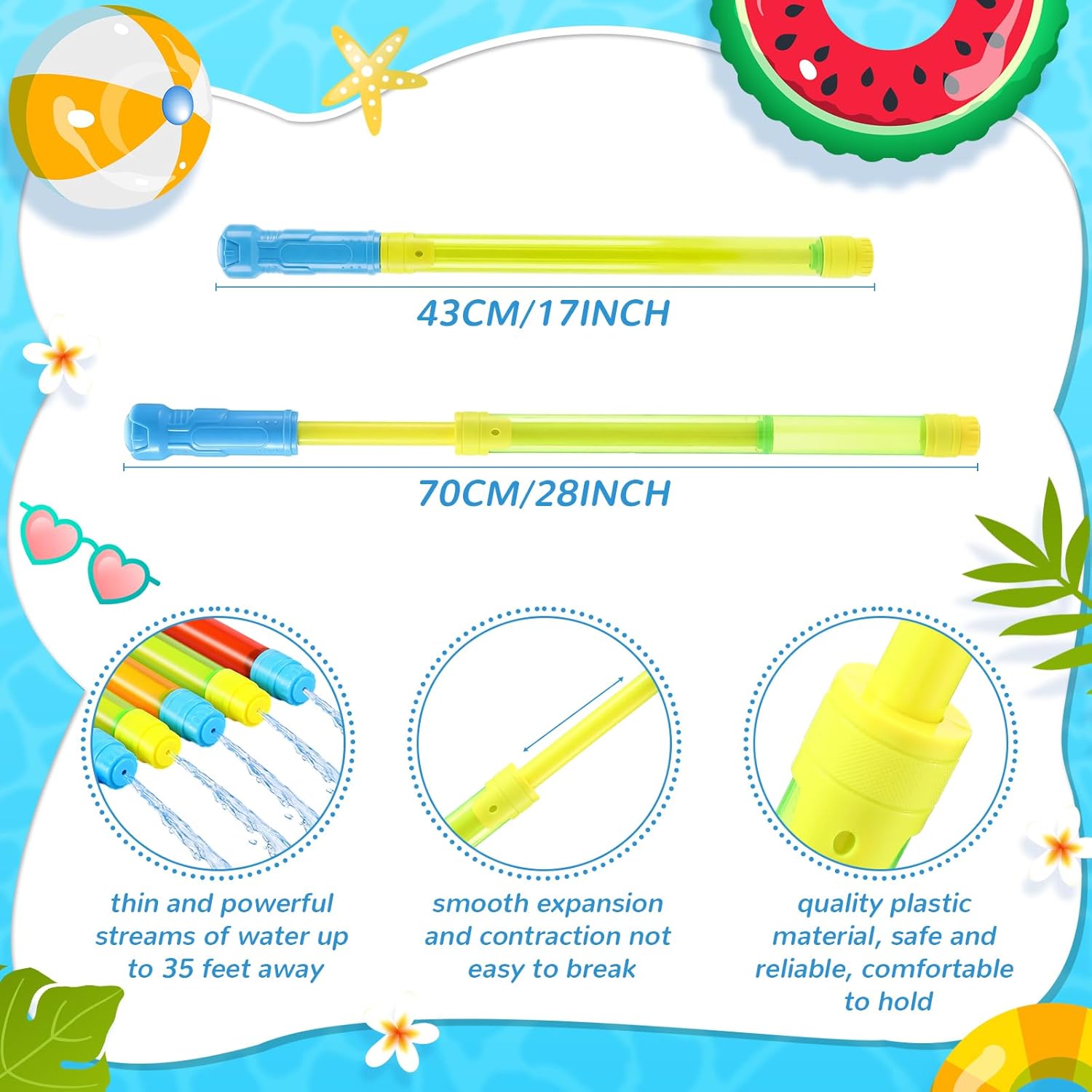 Jexine 100 Pcs Summer Water Guns Bulk 17 Inch Colorful Plastic Water Shooters Pool Toys for Outdoor Swimming Pool Backyard Beach Sand Party Fighting Play Game (Yellow,Red,Green)