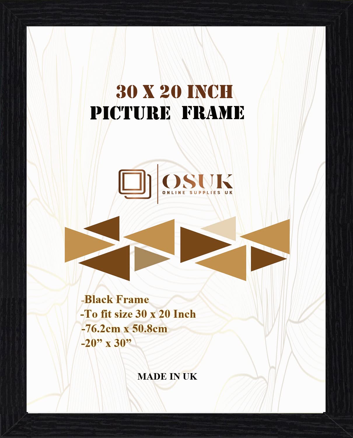 OSUK Black 30x20 inch Picture Frame - Large Frame 76.2 x 50.8cm - 20 x 30 Inch Photo Frame With Clear Perspex Front & Wall Mounting Hook - Black 30" x 20" Poster Frames