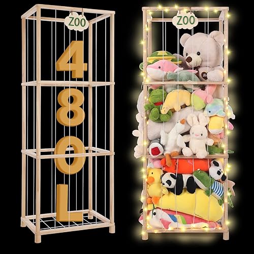 Almacenamiento de zoológico de animales de peluche de madera extra grande 64 pulgadas de alto x 24 pulgadas de largo x 16 pulgadas de ancho, hecho