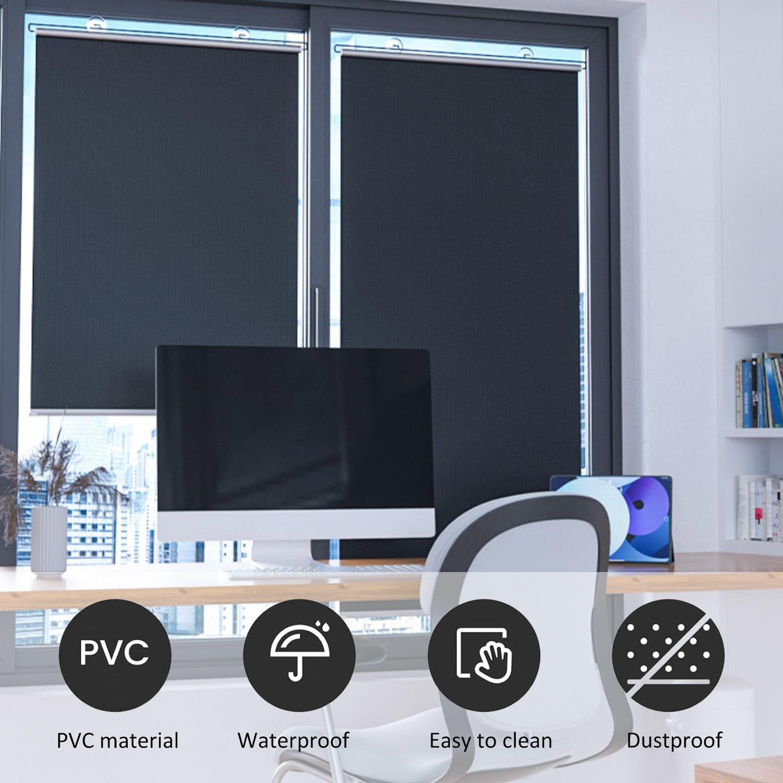 Store enrouleur occultant rétractable de 30 à 68 cm, facile sans perçage, pour la maison et le bureau, solution d'installation temporaire de 68 x 120 cm