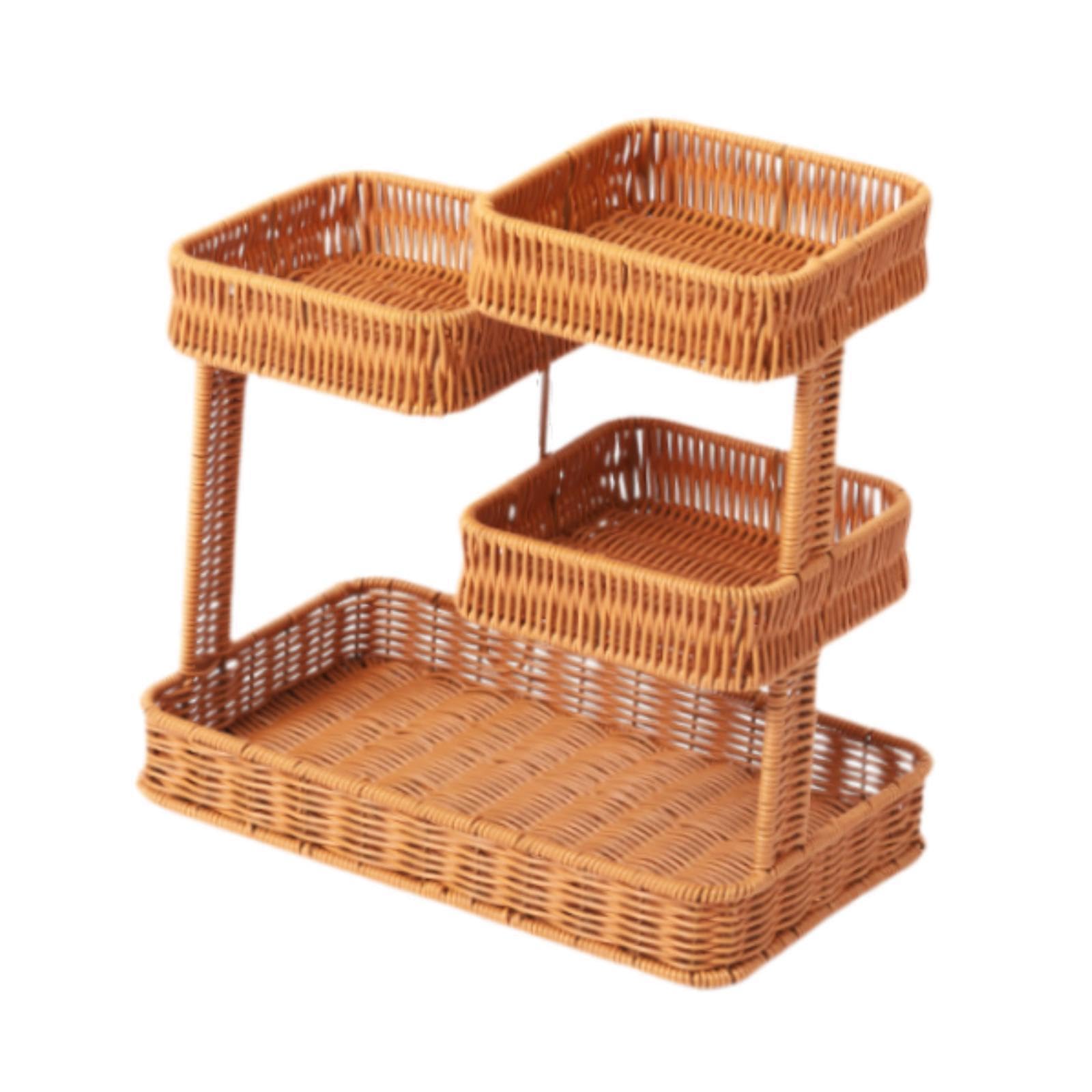 Qixcxaz Brown Woven Storage Basket Container For Organizing 4 Layer