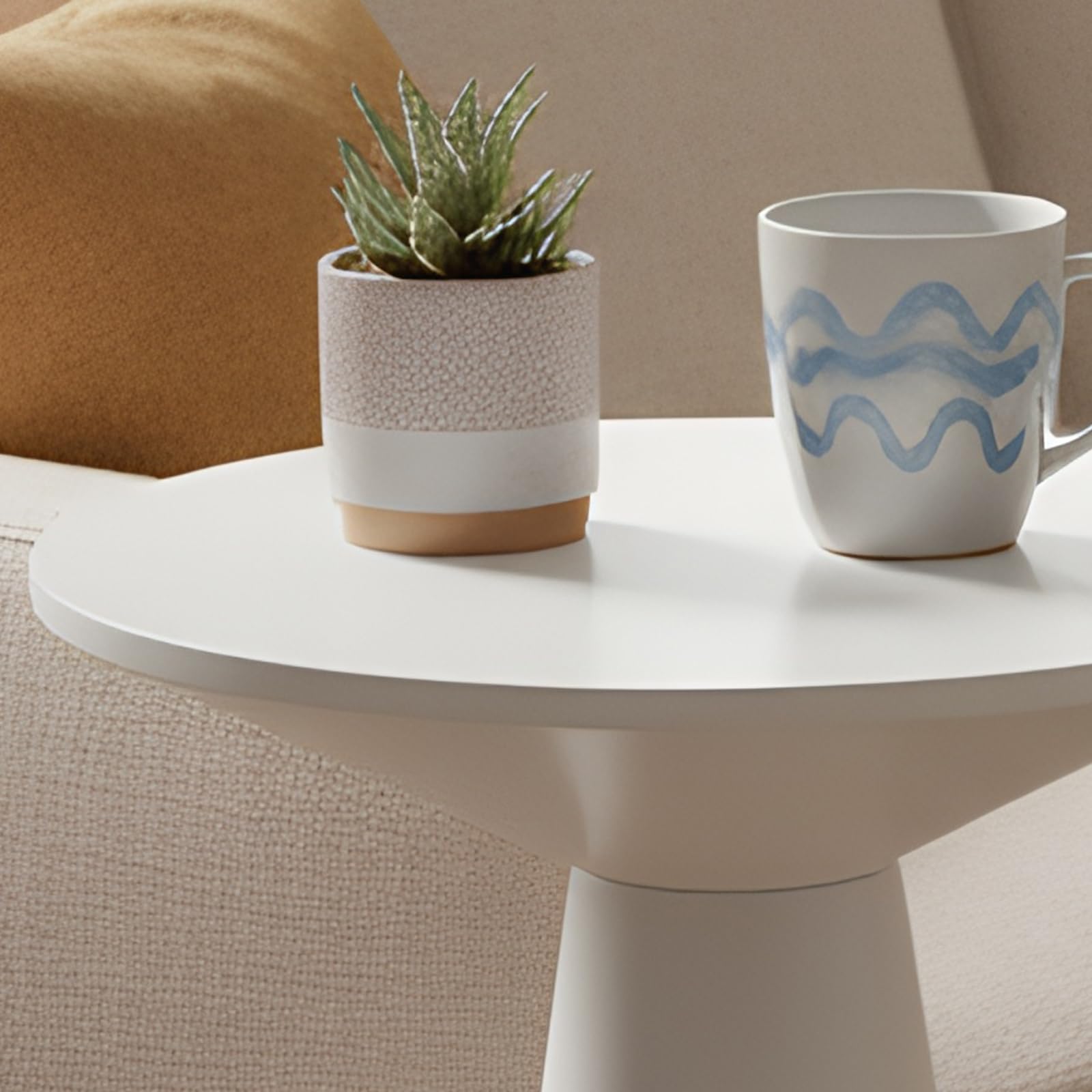 Table d’appoint Ronde en Bois, Petite Table Basse Ronde pour Salon, Table Balcon Couleur Blanc, Bout de canapé étroit ou Table de Chevet, guéridon Moderne Style Farmhouse, Ø34×50cm