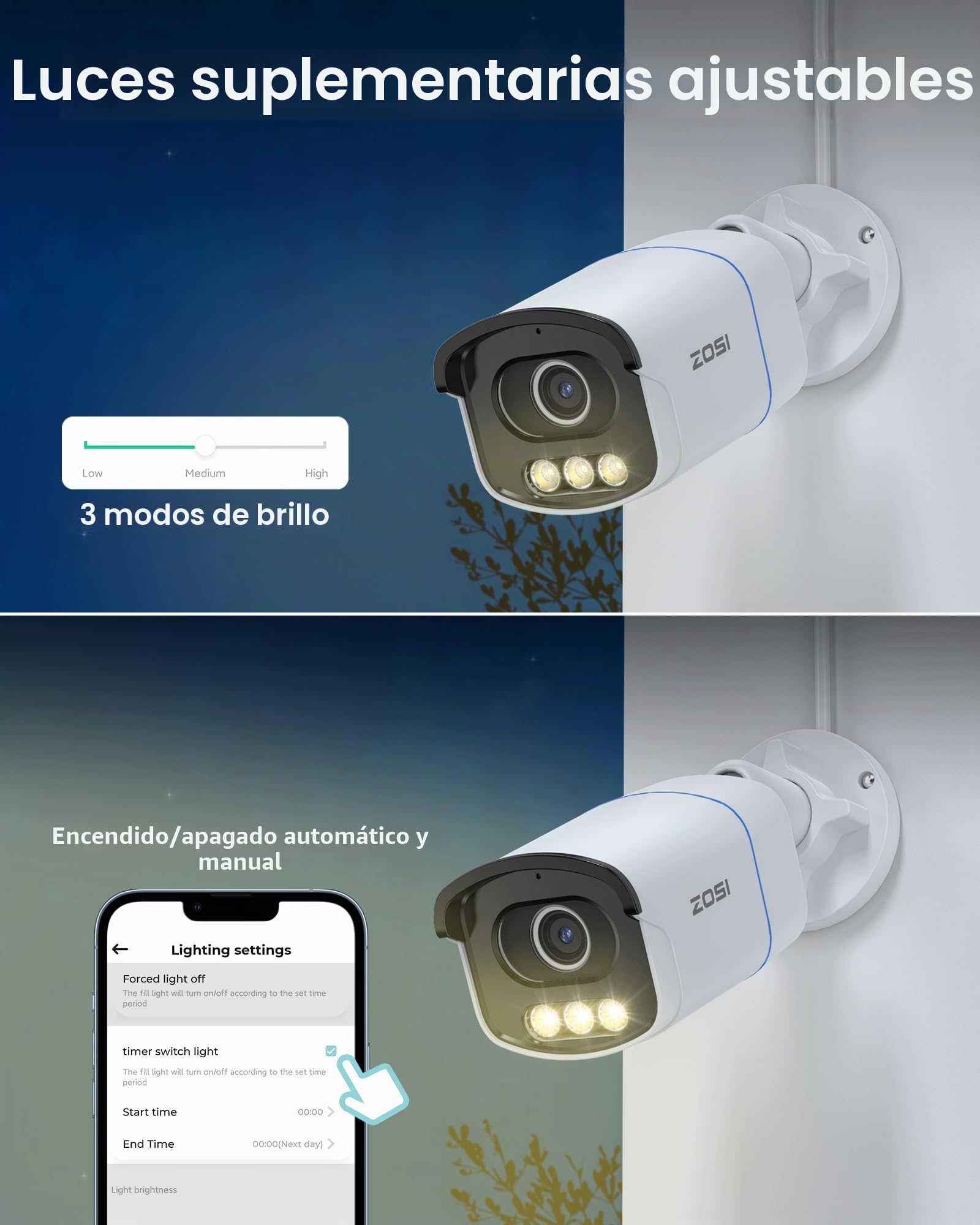 ZOSI C186 3K Cámara Vigilancia PoE Exterior, con Visión Nocturna Aurora a Todo Color, Detección de Persona/Vehículo, Alarma Sonora y Luminosa, Audio Bidireccional, Almacenamiento Opcional