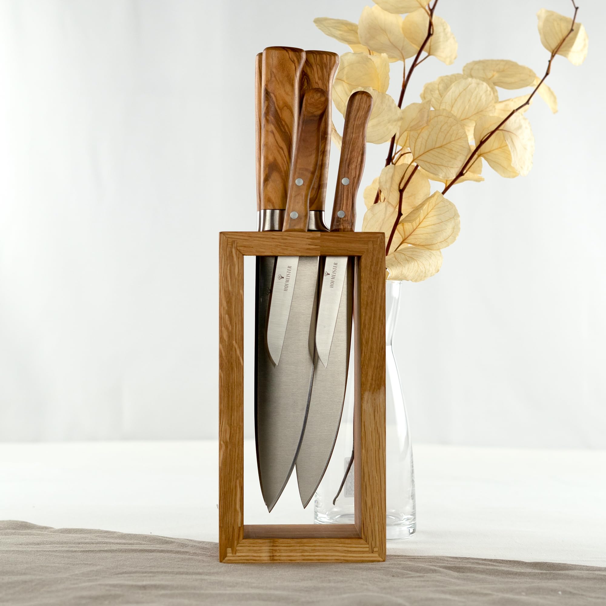 HOFMEISTER® Messerblock aus Eiche 24x12x8 cm – massiver Holz Messerblock mit Schlitzen – sicherer Messerhalter, rutschfest & handgefertigt – stilvolle Aufbewahrung für Küchenmesser