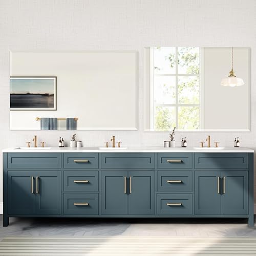 Espejo biselado, espejo de pared de 48 x 30 pulgadas y 40 x 32 pulgadas, espejo rectangular sin marco para tocador de baño con borde biselado, se