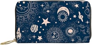 Carteiras femininas de couro legítimo Space Galaxy Constellation porta-cartão de crédito com zíper organizador de embreagem de couro feminino bolsa longa de viagem, Constelação de galáxia espacial, 7x4.3x0.8 Inches