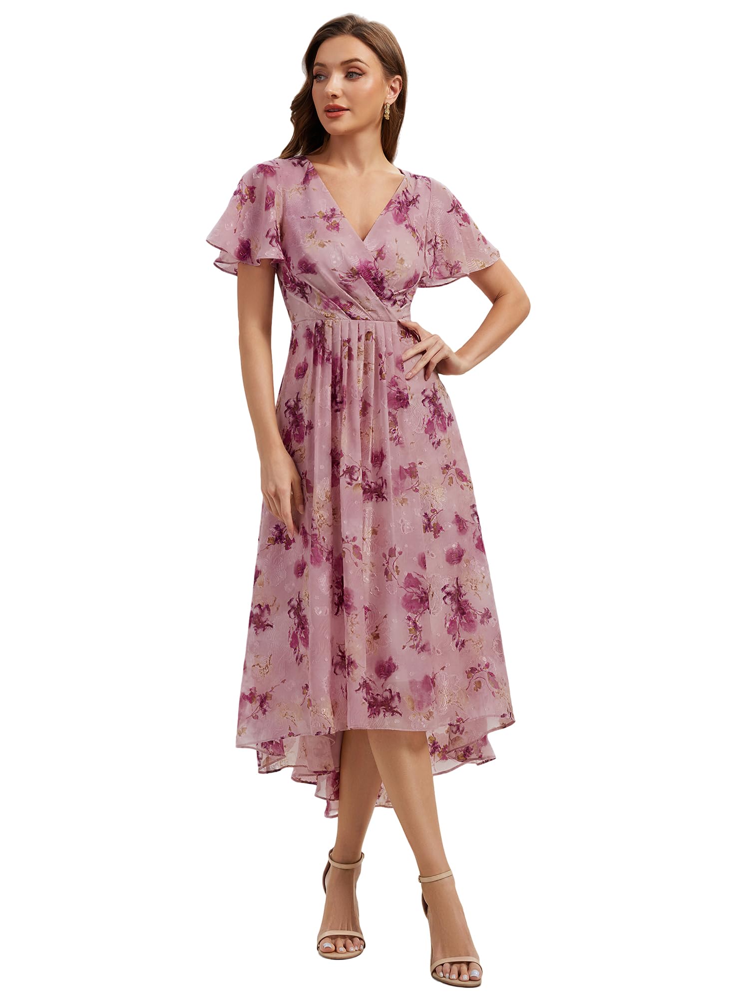 Ever-Pretty Abendkleider Elegant Kleid Hochzeitsgast Damen Midi Cocktailkleid High Low Festliche Kleider EG02762