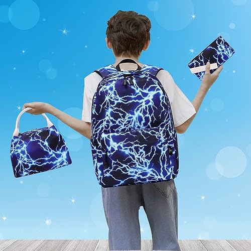 Miniatura 7 de Mochila para niños y adolescentes de primaria, con lonchera, mochilas escolares iluminadoras (azul)