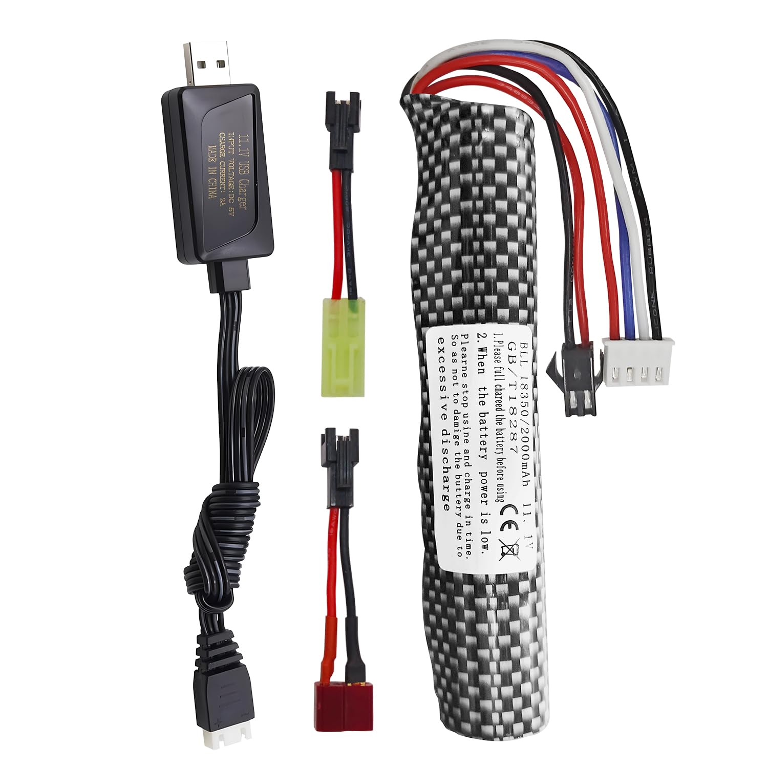 3S 11.1V 2000mAh Li-ion Battery SM2P Plug with USB Charger Compatible with Airsoft Gel Water Bead Blaster Rechargeable Batteries