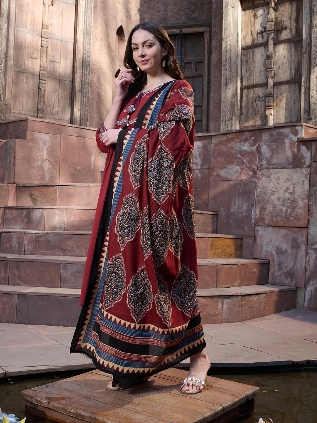 Stylum Women's Solid Cotton Kurta Pant Dupatta Set (Kpdmaroonsifar42_Maroon, Xl)