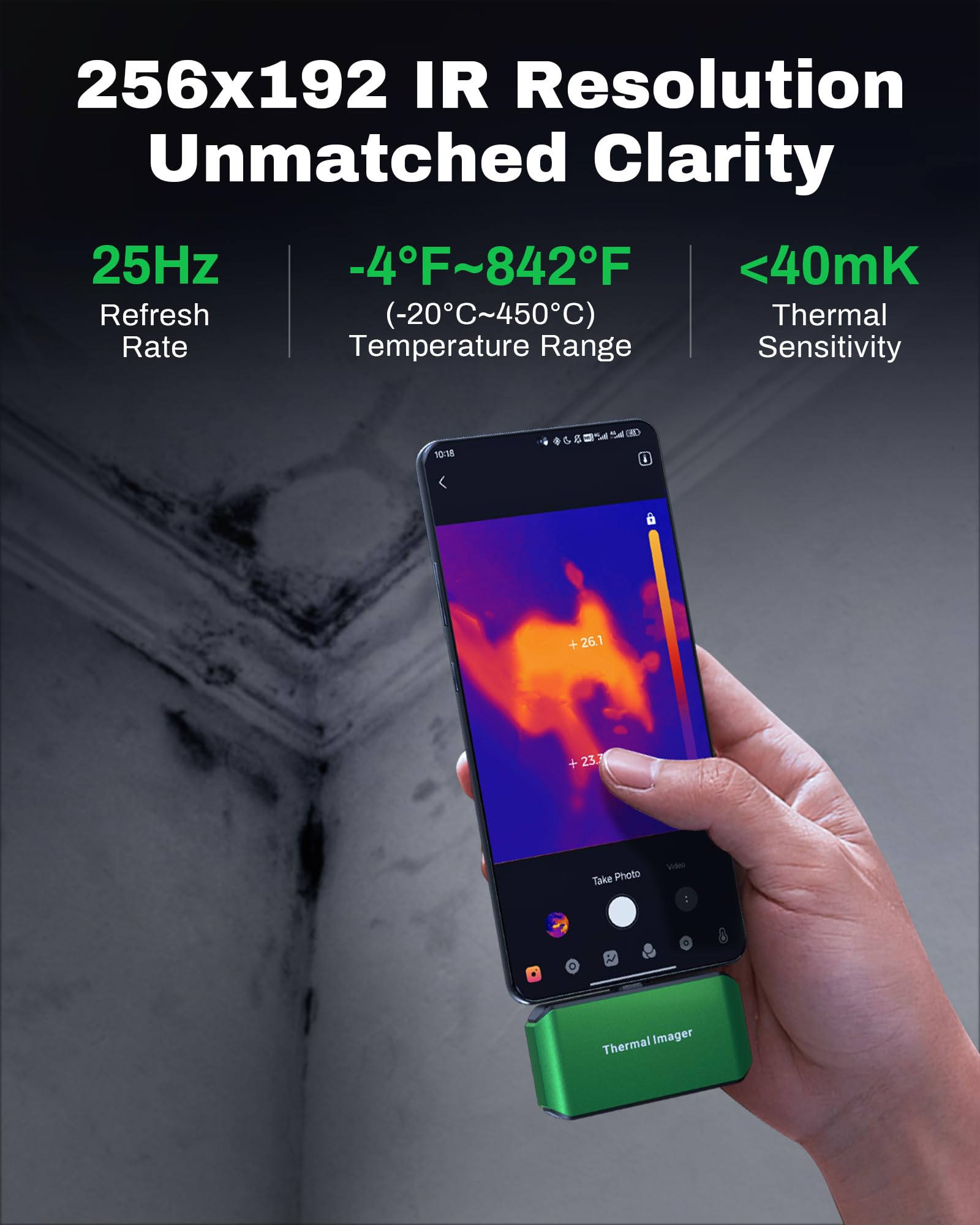 AMPBANK M256 Termocamera Professionale, 512x384 TISR Risoluzione Termocamera Smartphone con Analisi 3D, 25Hz Frequenza Aggiornamento, -20℃ a 450℃, Compatibile con Smartphone e Tablet Android e PC