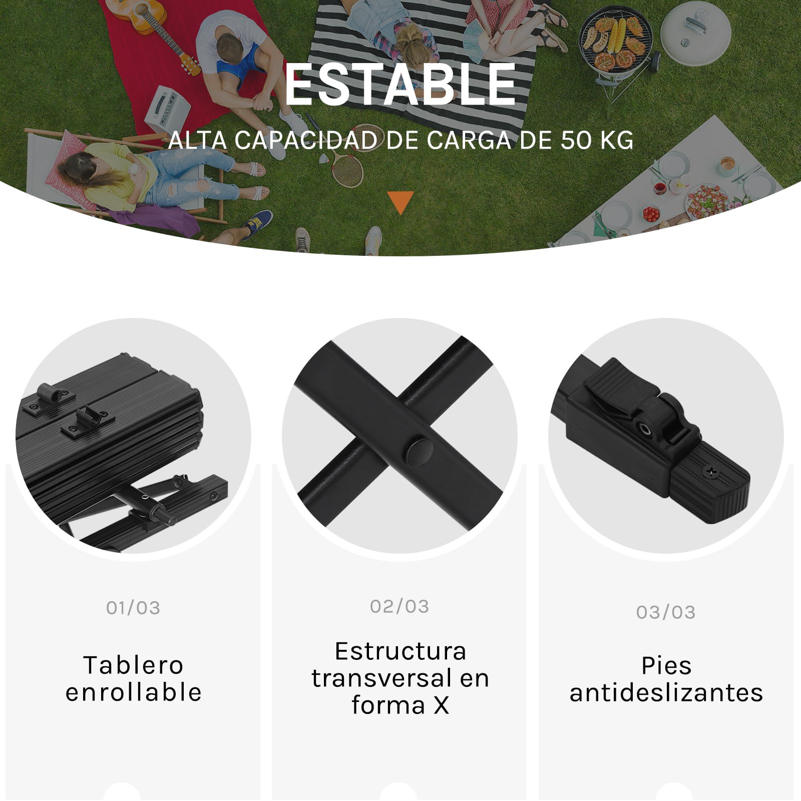 WOLTU Mesa de Camping Plegable Mesa de Aluminio de Jardín, de Trabajo, de Balcón, con Bolsa, Altura Ajustable, 90x52X (45-69) cm, Negro