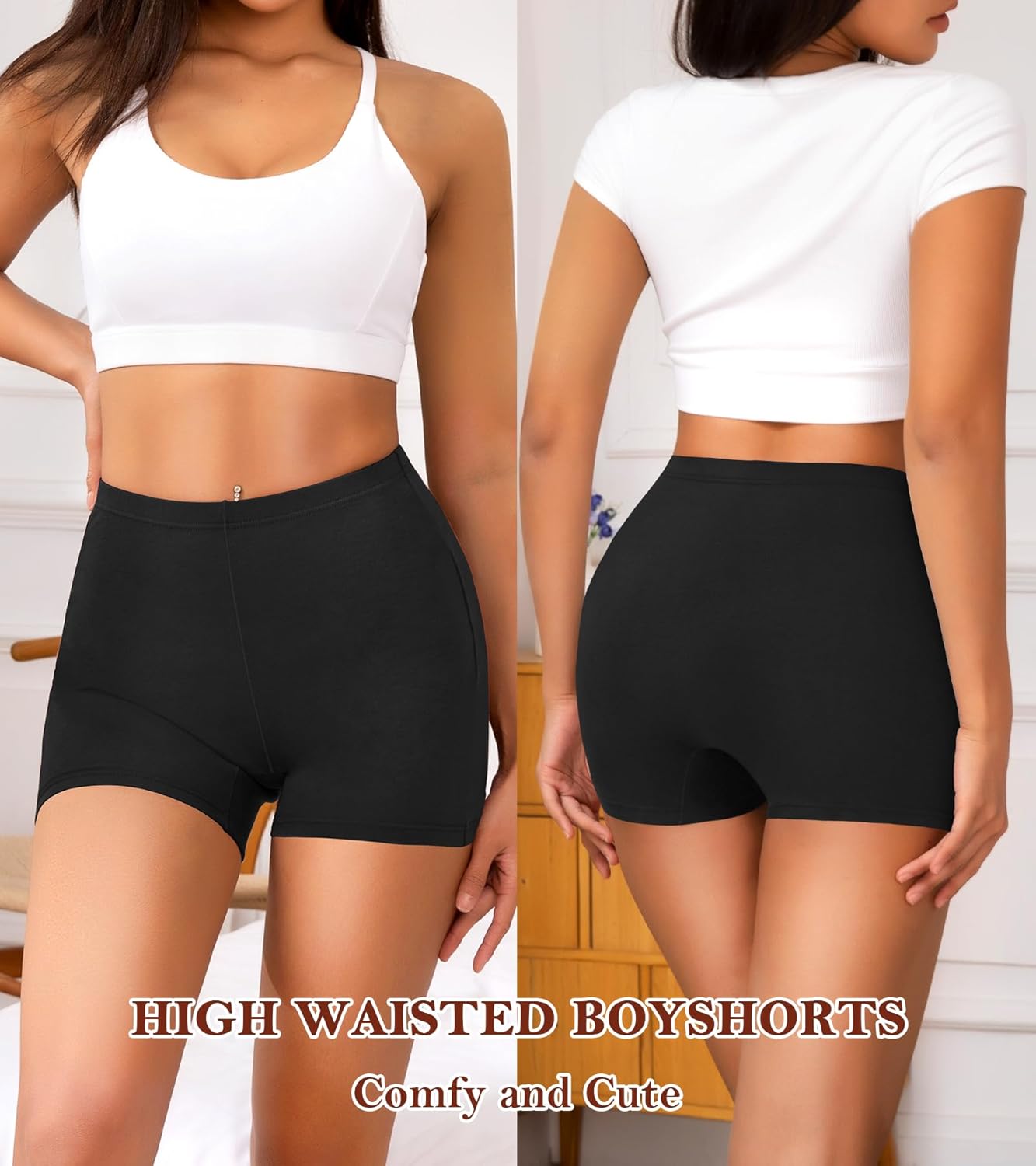 J-pone Womens Boyshort Underwear Cotton High Waisted Boxer Shorts Briefs Full Coverage Stretch Boy Shorts Panties Multipack - Image 2