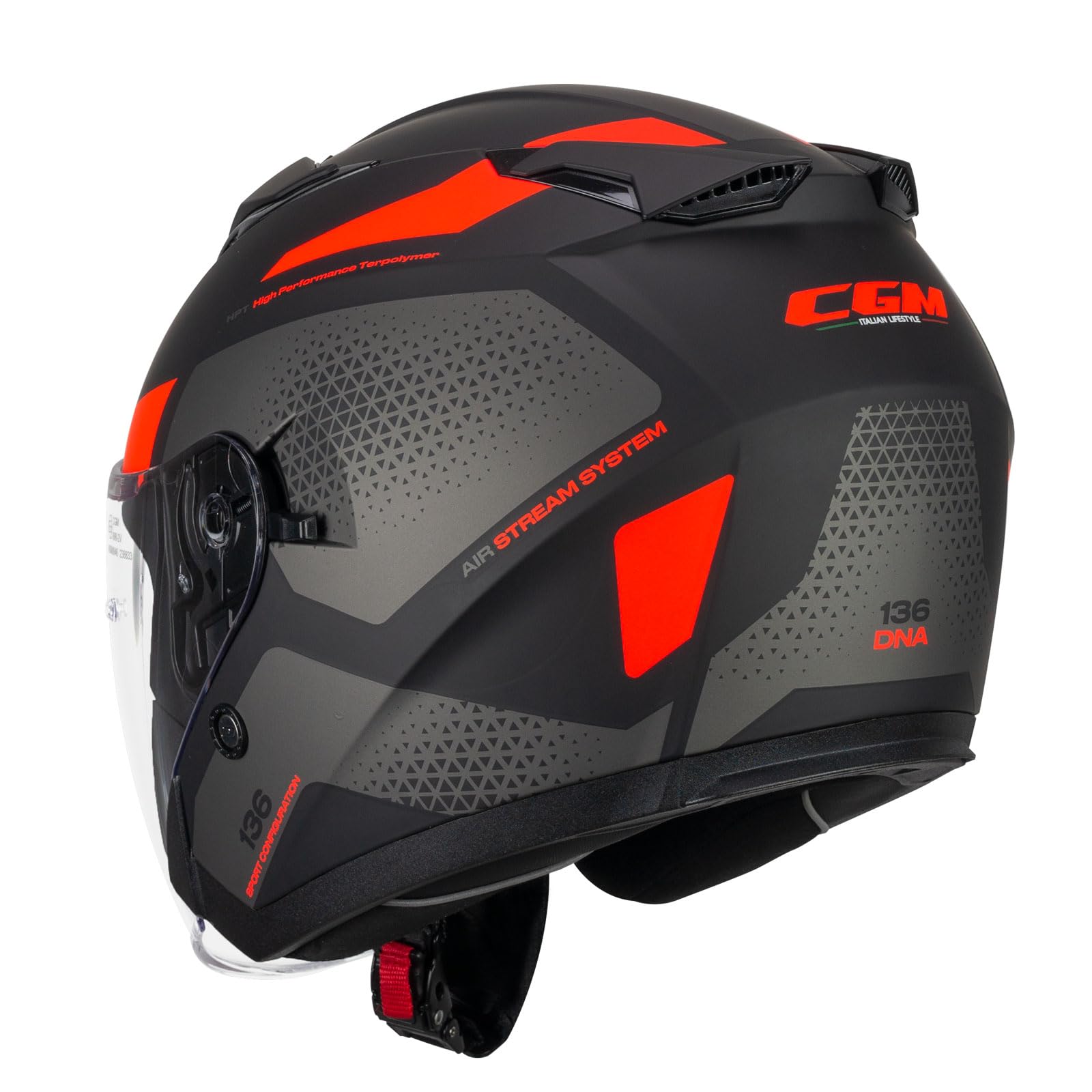 CGM Casco open face, 136G DNA GALAXY Nero Arancione fluo opaco, L (59cm)