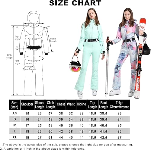 Miniatura 5 de GSOU SNOW Trajes de esquí de una pieza para mujer, para snowboard, a la moda, impermeable, resistente al viento, traje de nieve para deportes al