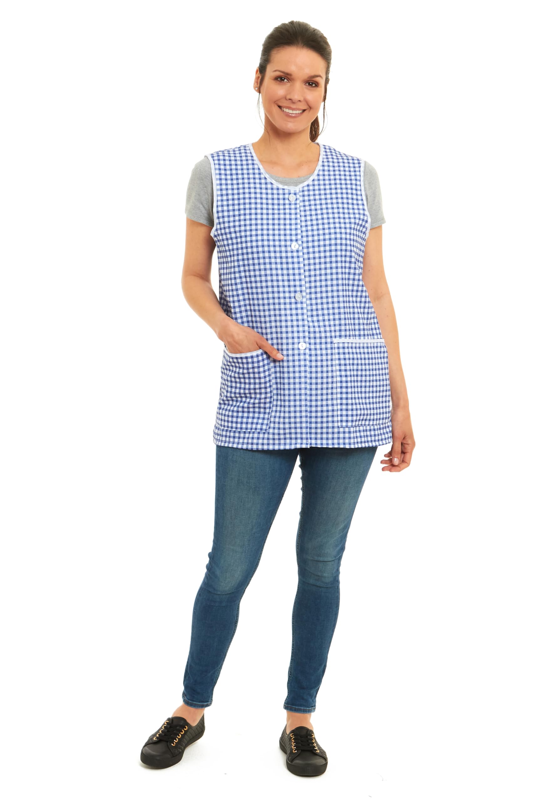 Delantal de cuadros para mujer, diseño de cuadros a través del diseño, con bolsillos delanteros, elegantes tabardos para mujer, delantales casuales para usar en el hogar, cocina, restaurantes