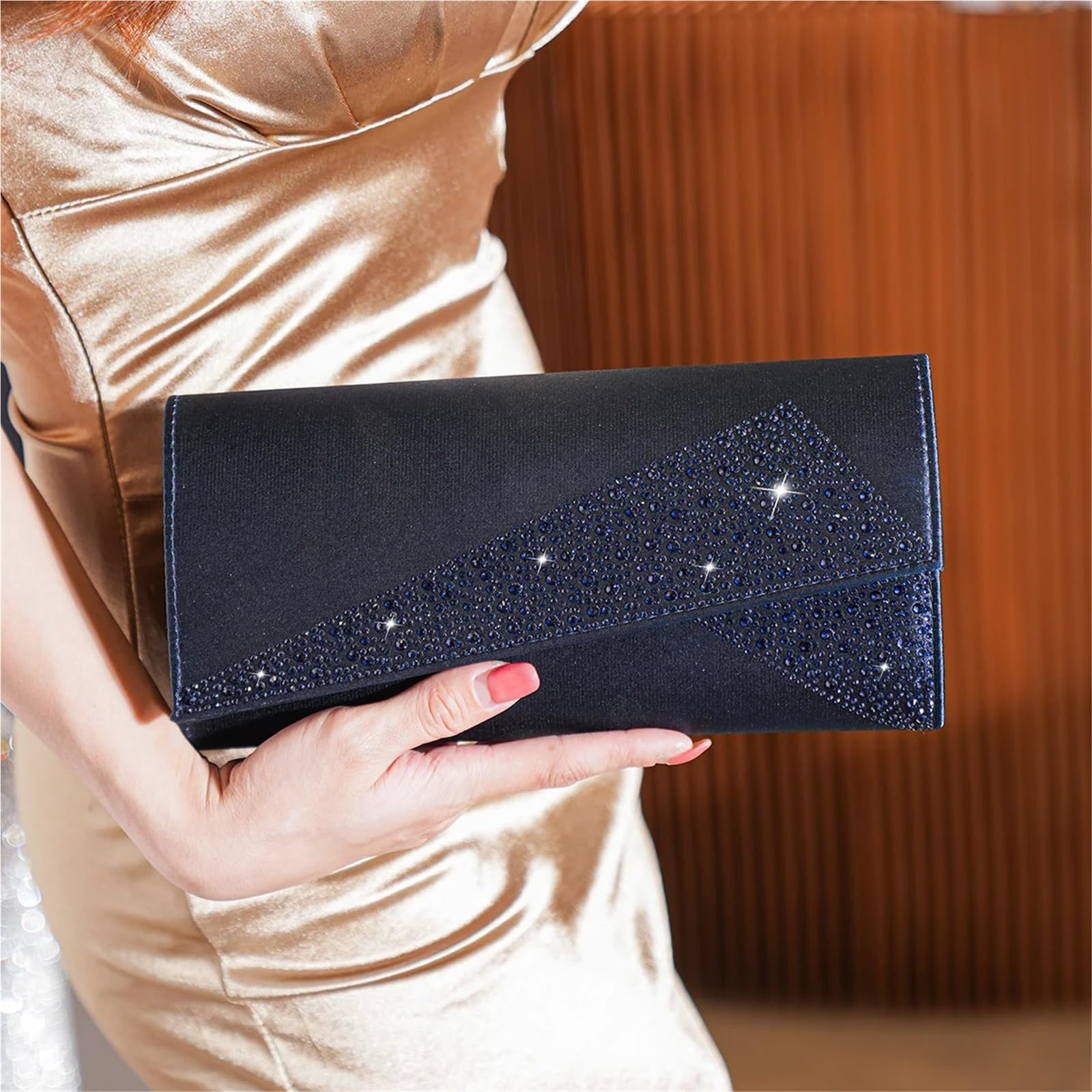 Borse da sera con pochette donna Borsa a mano lucida glitter scintillanti for feste di matrimonio Per Donna(Black)