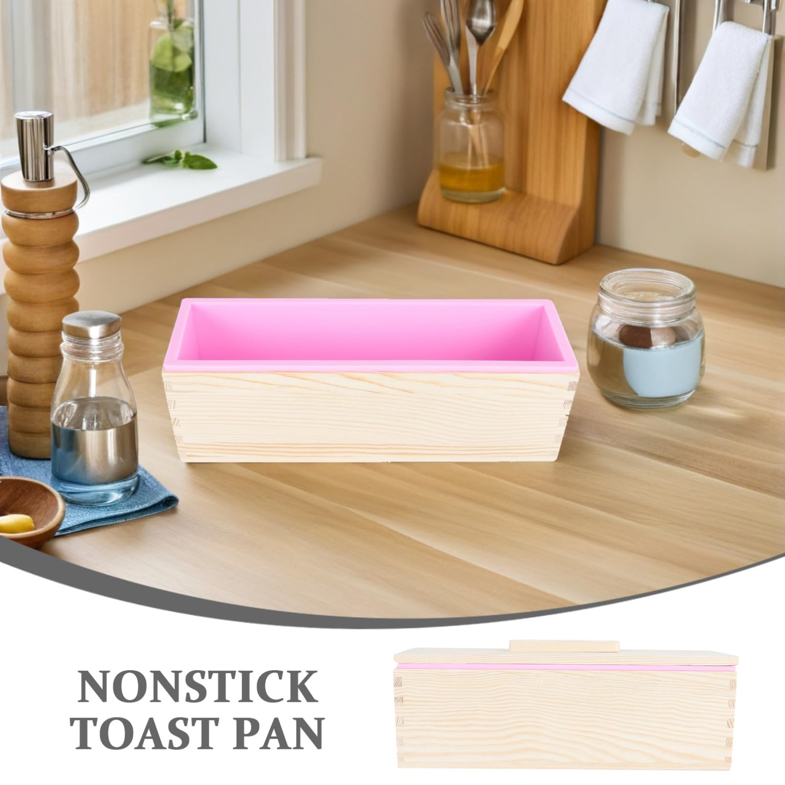 Amosfun Moule à Toast Rectangulaire 1 Set en Bois et Silicone