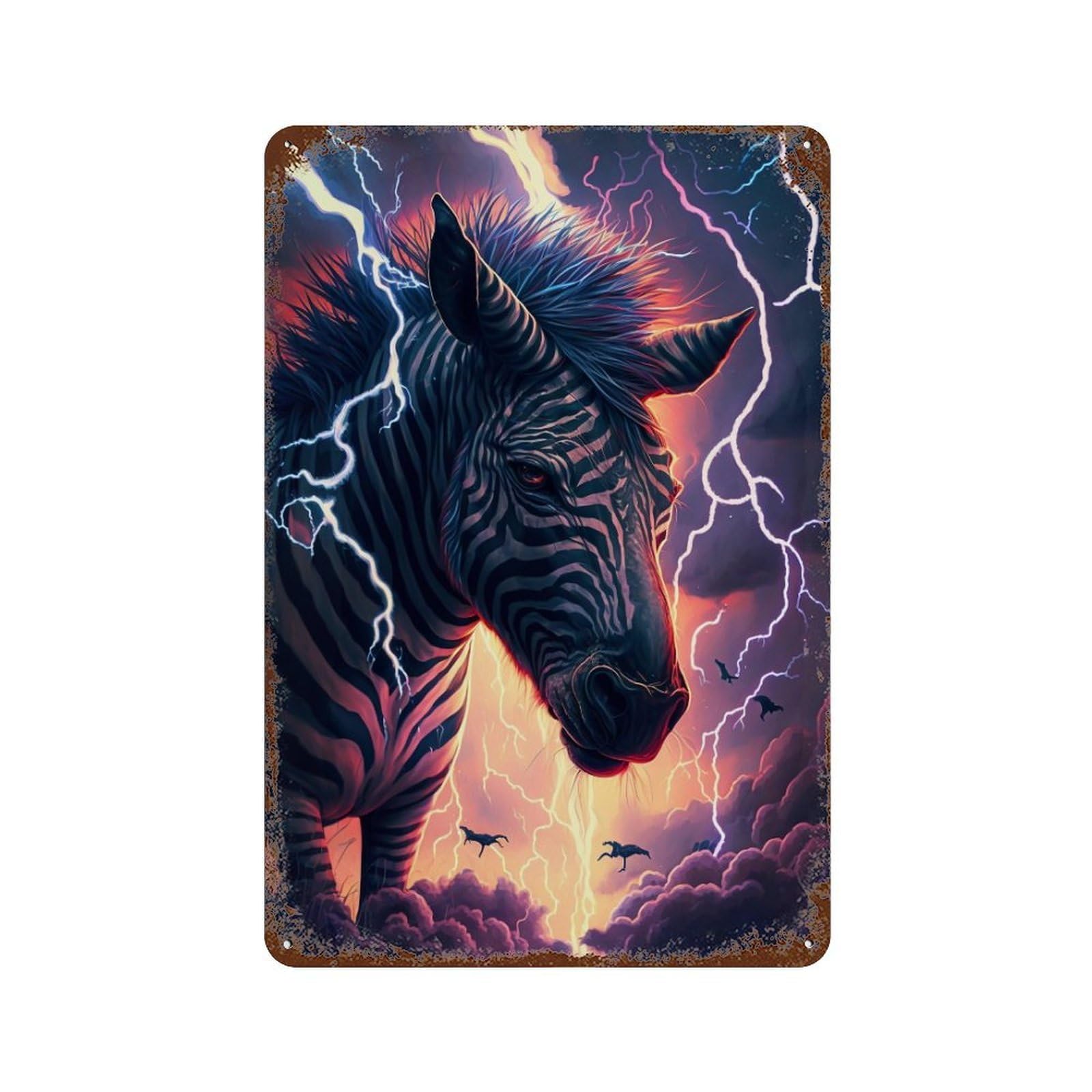 Zebras in Lightning Storm Vintage Rust Metal Sign 11.8"x7.9", Ideal for Cafe, Home Bar And Lounge Decor
