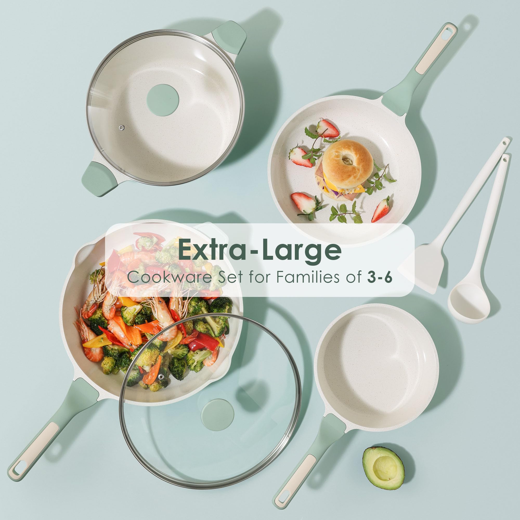 SENSARTE Nonstick Cookware Set 13-Piece, Non Stick Pots and Pans Set with Swiss Granite Coating, Healthy Kitchen Cooking Set, Stay-Cool Handles, PFOA Free: Mint Green