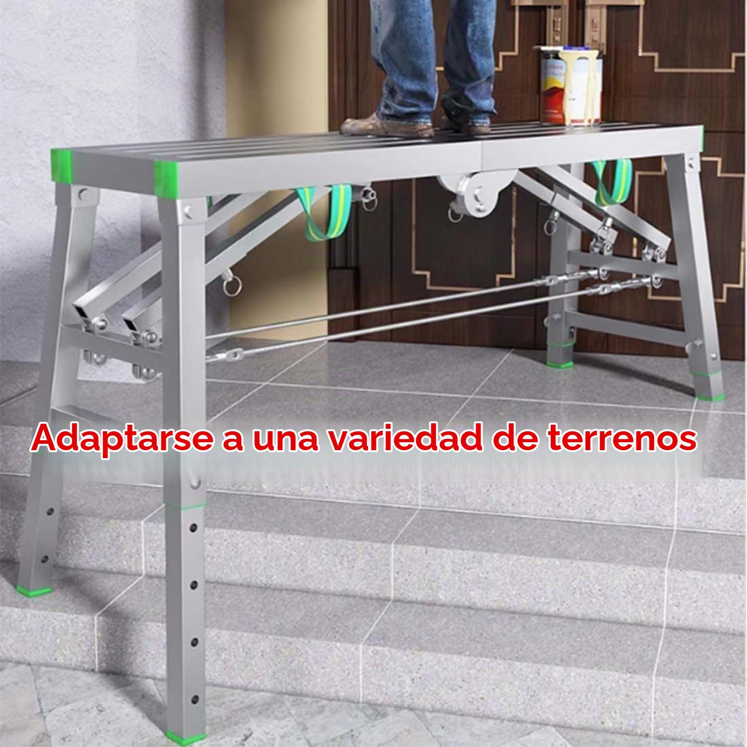 Plataforma Trabajo Plegable Portátil y Ajustable, Escalera Mano y Andamio de Acero, Carga Máxima 800 Libras, 200 * 40