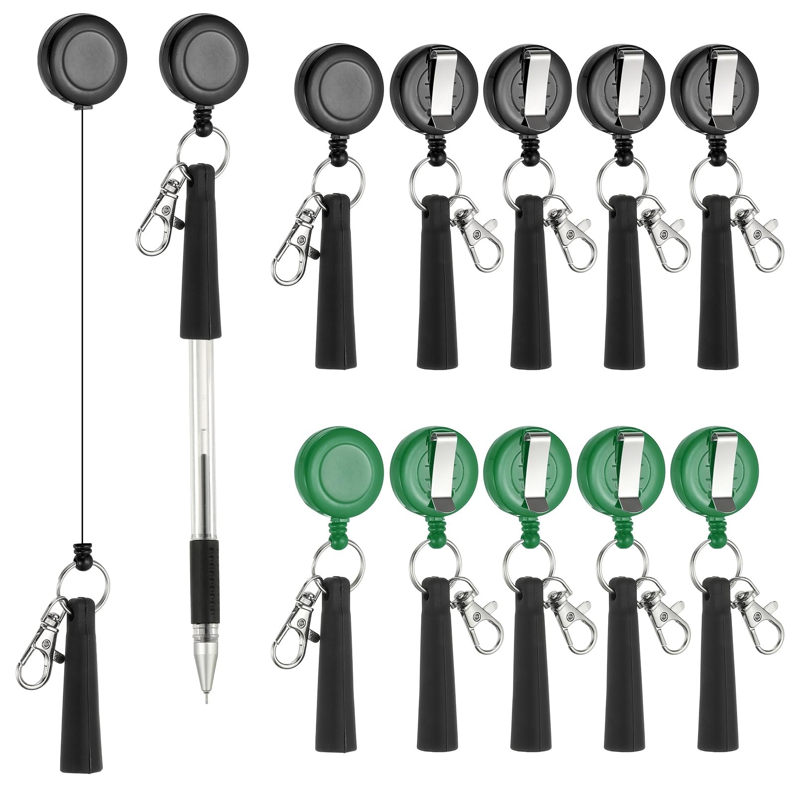 PATIKIL Retractable Pen Holder, 20Pcs Pull Pen Pencil Holder Elastic Silicone Grip Pencil Holder for Woodwork Bricklayer Markers and Carpenter Pencils, Green/Black