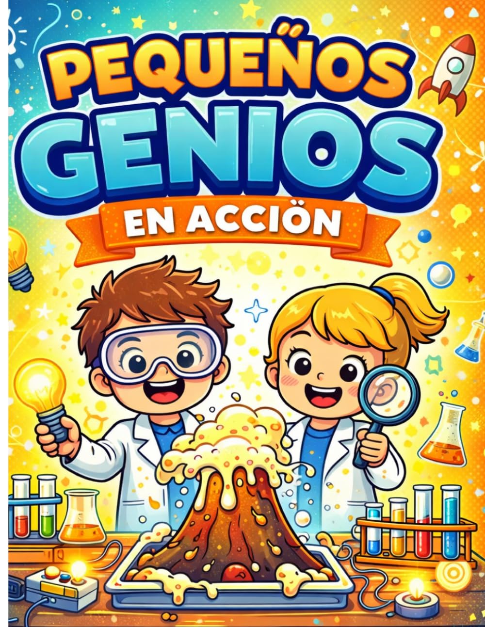 PEQUEÑOS GENIOS EN ACCION: Libro para colorear con ciencia divertida, datos curiosos, experimentos fáciles, e imágenes lindas para recortar y pegar. Y ... educativas para niños de 5 a 10 años