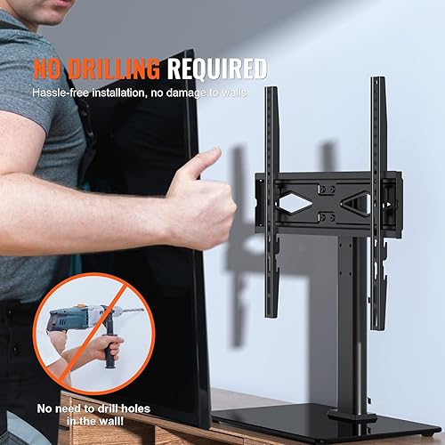 Miniatura 5 de VEVOR Soporte universal para TV de 32 a 55 pulgadas, soporte giratorio de altura ajustable con base de vidrio templado para dormitorio, sala de estar