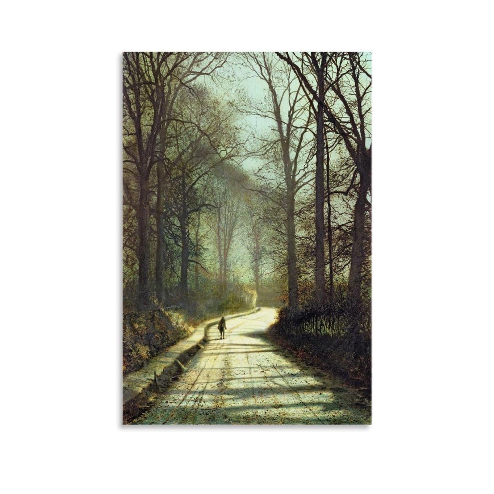 WurBu John Atkinson Grimshaw Painter Works《Moonlight Walk》Printed Posters Wall Art Scroll Canvas Painting Picture Living Room Decor Home 08x12inch(20x30cm)