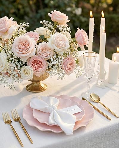 Miniatura 2 de LIYH 24 Piezas Platos Rosados Reutilizables, Plato de Plástico Rosa Festoneado Duradero y Apto para Lavavajillas, Plato de Baby Shower, Platos de