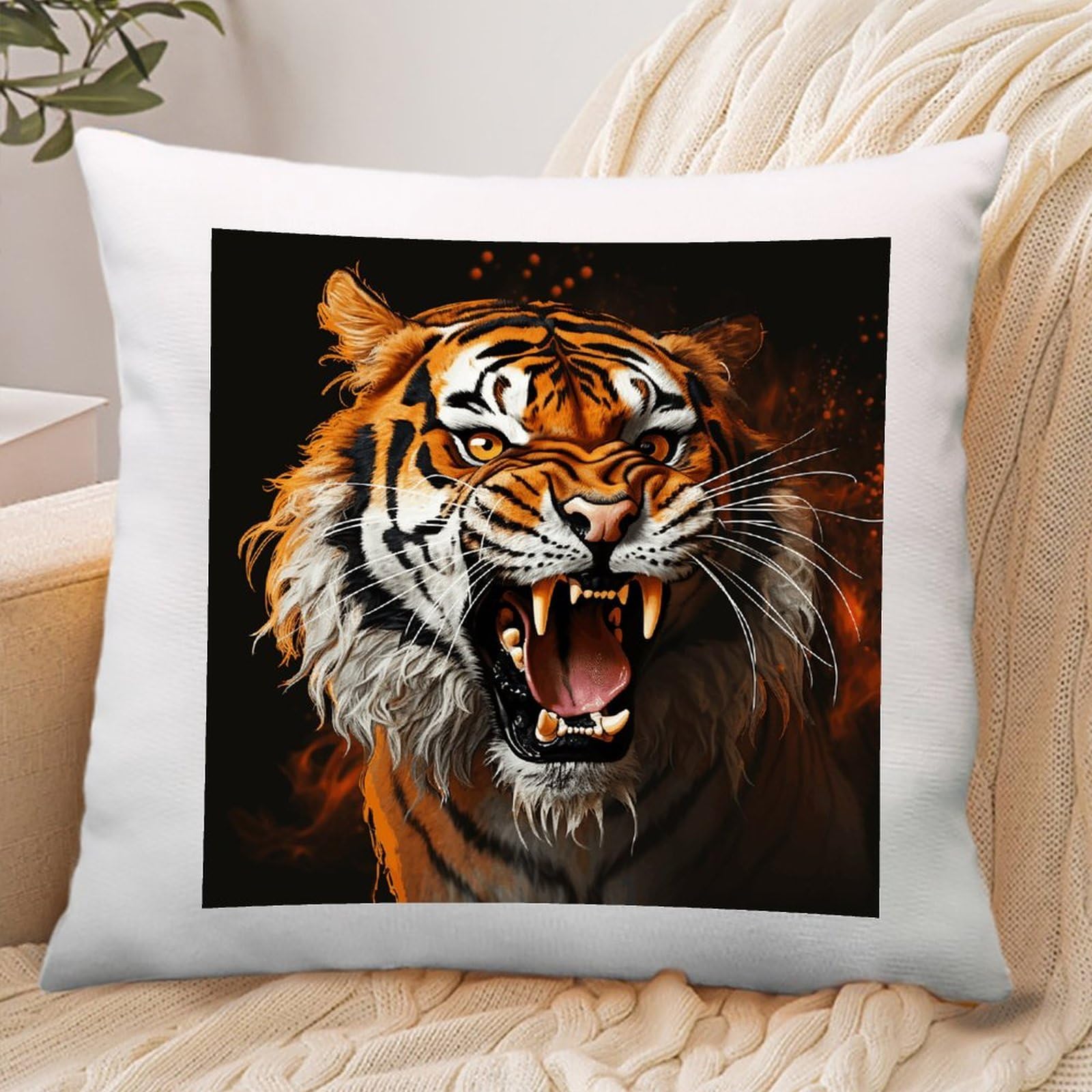 VstaDank Roaring Tiger Throw Pillow Covers Square Cushion Cases with Zipper Soft Cotton and Linen Pillowcase Luxury Cozy Pillows Shams Lumbar Pillow Shells for All Seasons