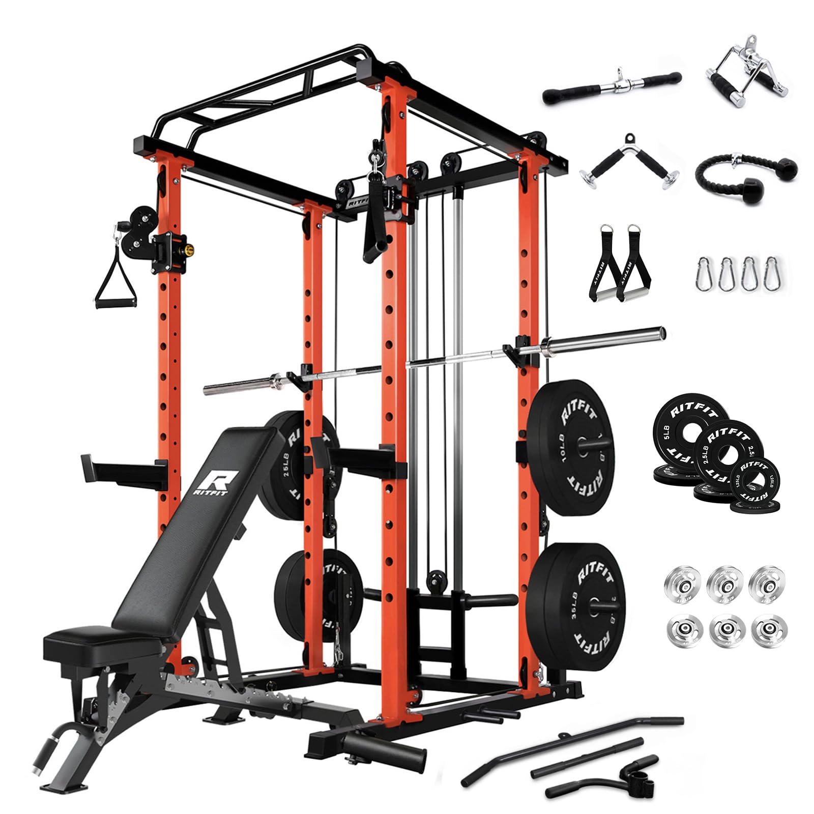 Multi-Function Squat Rack Power Cage PPC-P3 with Cable Crossover System, 1200LBS Capacity Power Rack and Packages with Optional Weight Bench, Barbell Weight Set, for Garage Workout & Home Gym