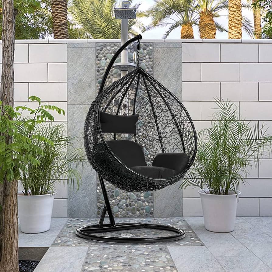 DSYOGX Swing Chair Cushion, Black Hanging Chair Cushion Pillow With Polyester Fiber Egg Chair Cushion For Hanging Chairs, Back Chairs, Seat Cushion Only, 66x45cm