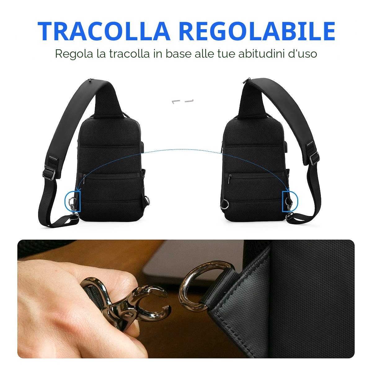 Muzee Borsa a tracolla, Monospalla Uomo impermeabile antifurto, Daypack casual per uomo, per iPad da 10,5 pollici