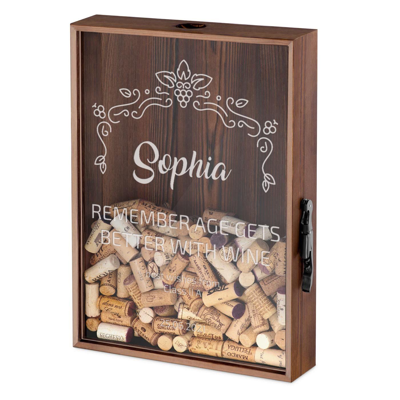 Maverton Cork Catcher with Engraving for Woman - Beer caps Collector - Wooden Box with a Transparent lid for her - Bottle Opener Attached - Personalised Birthday Gift - Better