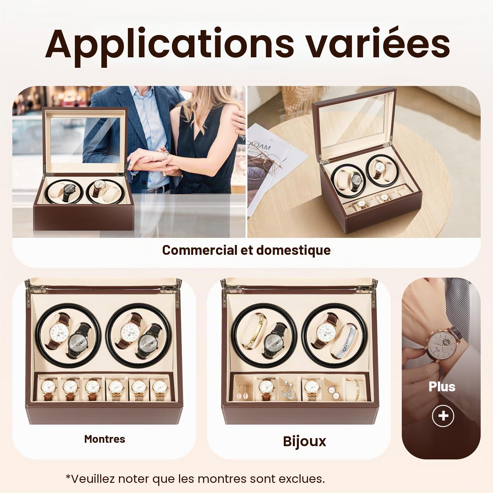 Boîtier Remontoir Montre Automatique 4+6, Remontoir Automatique pour Montre, Automatische Uhrenbeweger Box, Rotation Bidirectionnelle Silencieuse, Convient aux montres mécaniques automatiques