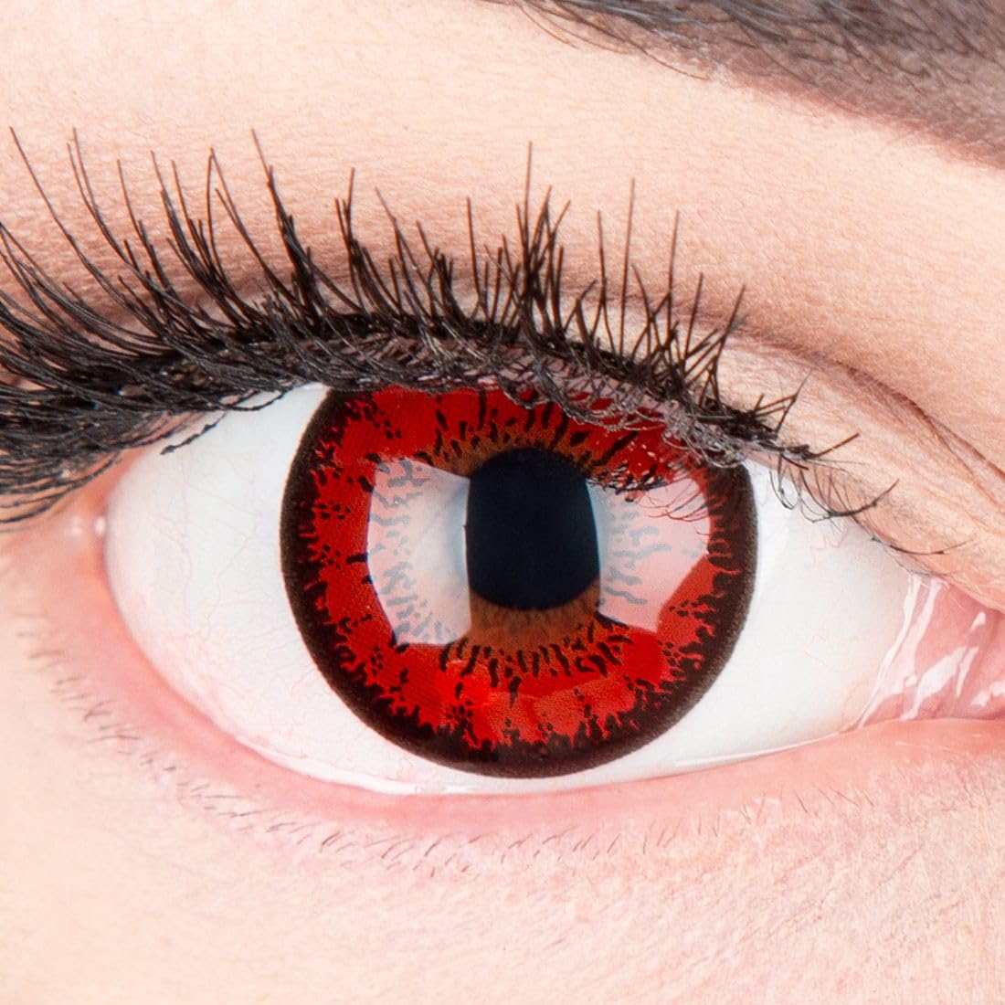 MERALENS Lentilles Halloween Rouge: 1 Paire (2 Pcs) Annuelle & Sans Correction - Lentille couleur rouge noir - vampire red flower -Lentilles De Contact De Couleur Fantaisie Cosplay + Etui Offert