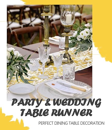 Miniatura 4 de Rollo de camino de mesa dorado de 11 x 198 pulgadas  Papel de aluminio dorado con purpurina metálica delgada y desordenada de tela de malla para