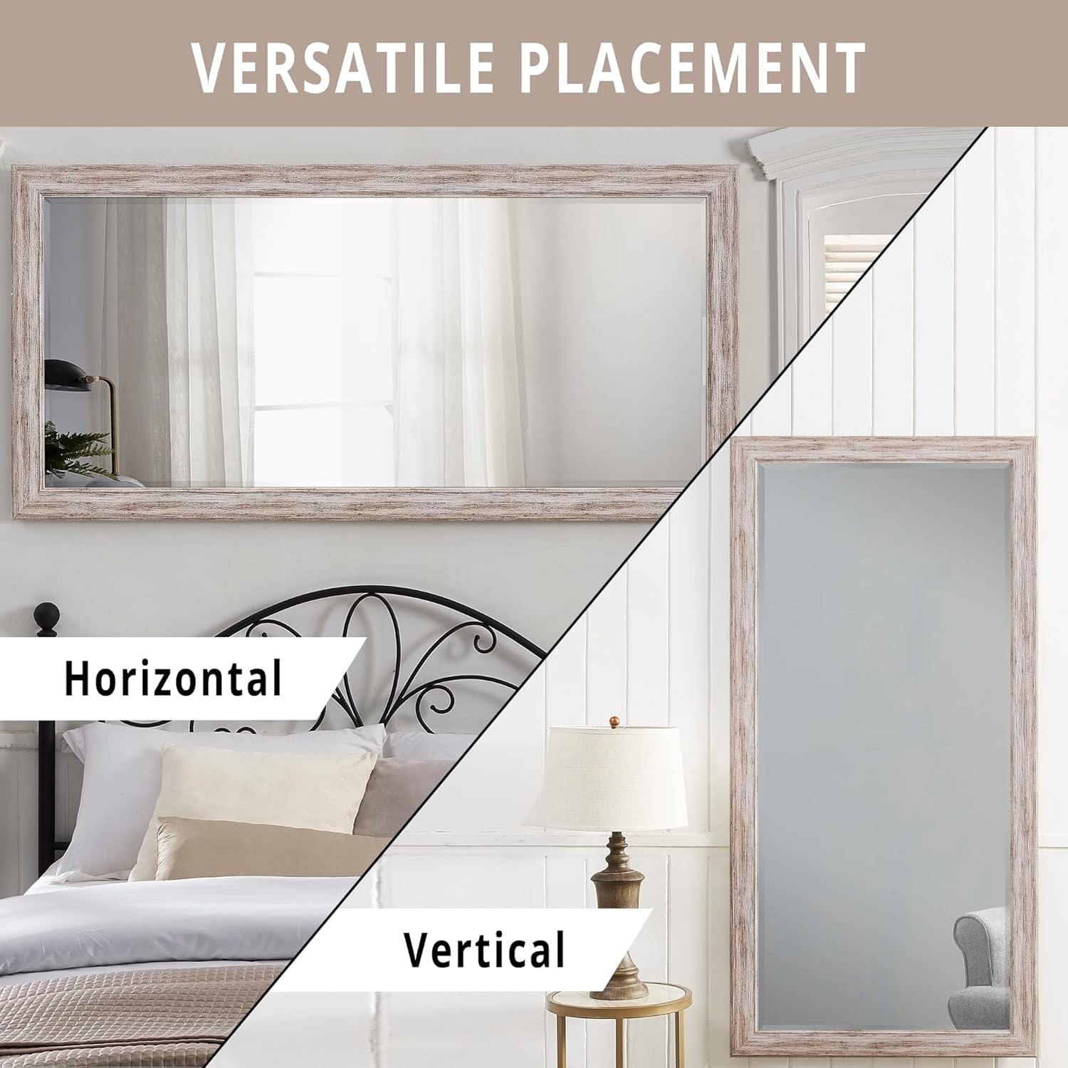 Naomi Home Farmhouse Full-Length Mirror with Wood Frame – Rustic Full Body Floor Mirror, 66