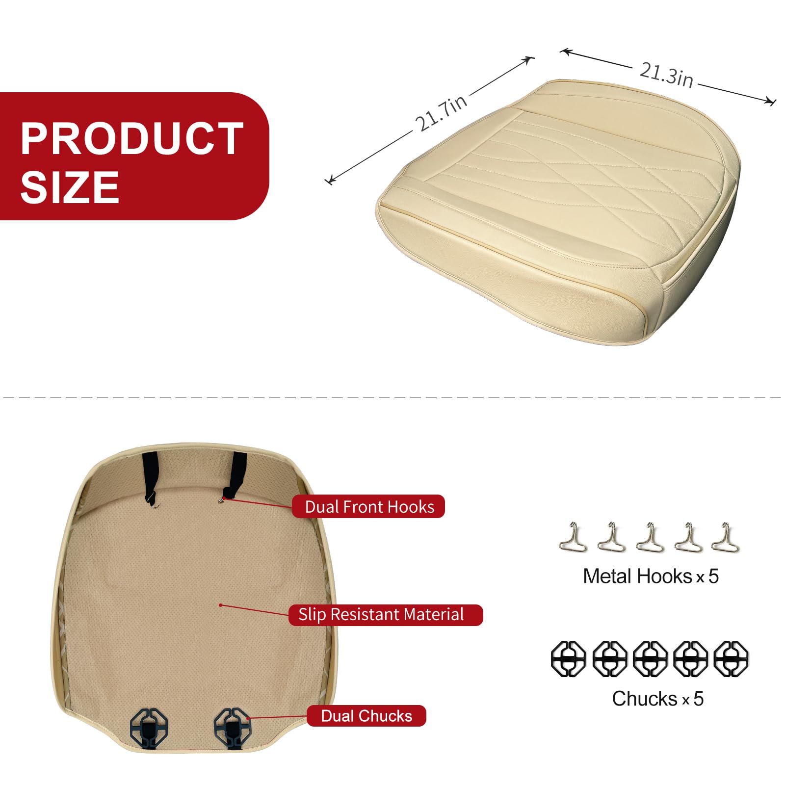 Sanwom 2 Pack Leather Front Car Seat Cover, Anti-Slip and Full Wrap Driver Car Seat Protectors with Storage Pocket, Luxury Waterproof Bottom Auto Seat Cushion Pad Mat for Most Vehicles (Beige)