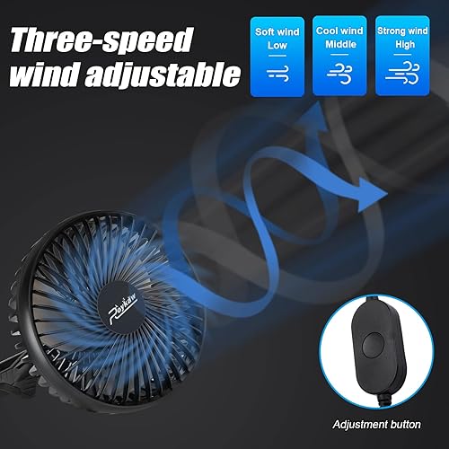 Miniatura 2 de Roykaw Ventilador portátil de carrito de golf alimentado por USB compatible con los modelos EZGO Club Car Yamaha con tubo cuadrado, 3 ajustes de