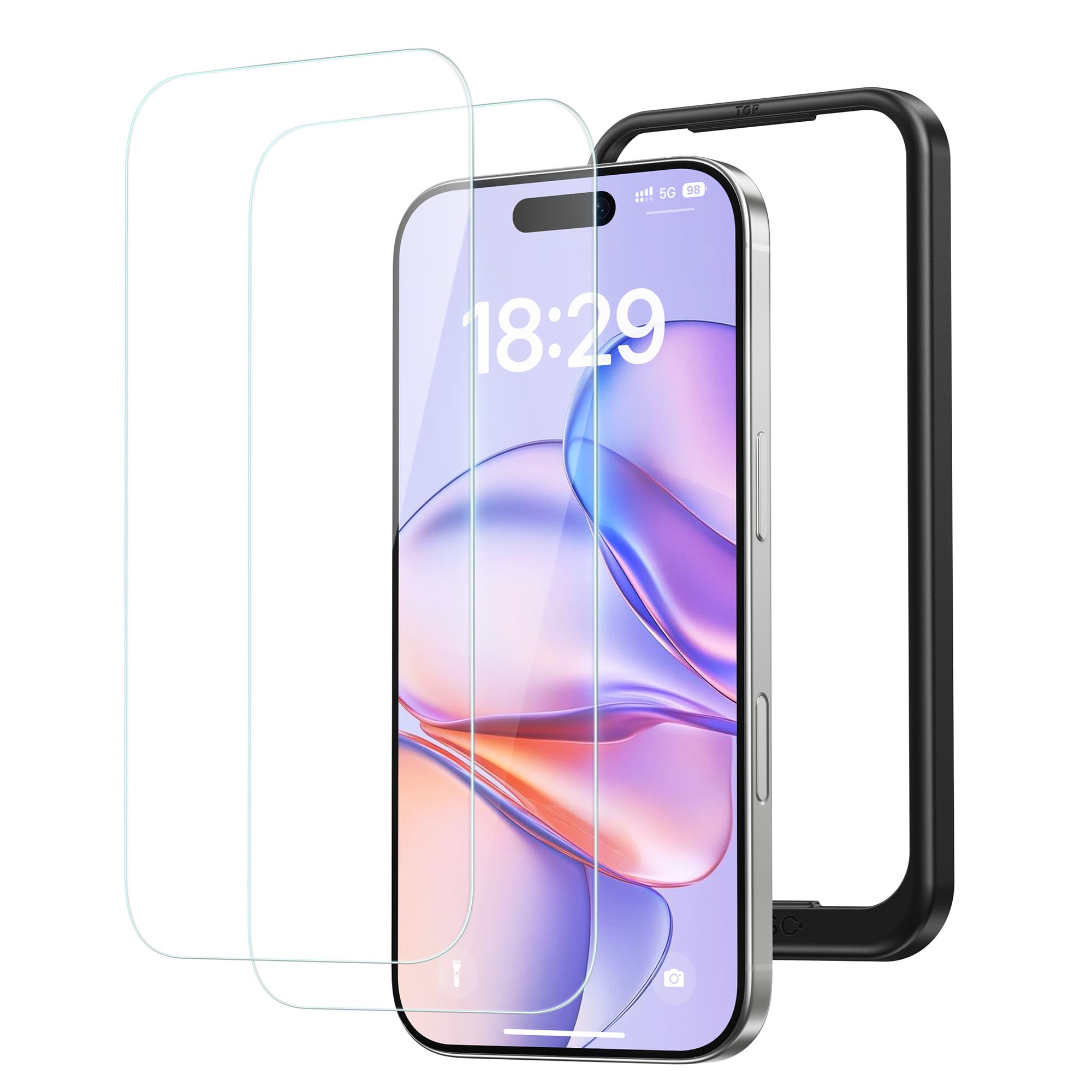 NIMASO ガラスフィルム iPhone 17 用 保護フィルム 強化ガラス 耐衝撃 高透過率 指紋防止 貼りやすい ガイド枠付き いPhone17 (6.3インチ) 対応 2枚セット DSP25F1698