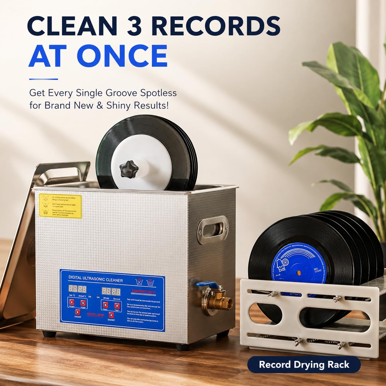 Sistema di pulizia a ultrasuoni per dischi in vinile, pulisce 8 dischi, pulizia a doppia faccia con rotazione automatica, timer da 0 a 30 minuti per una cura ottimale dei dischi