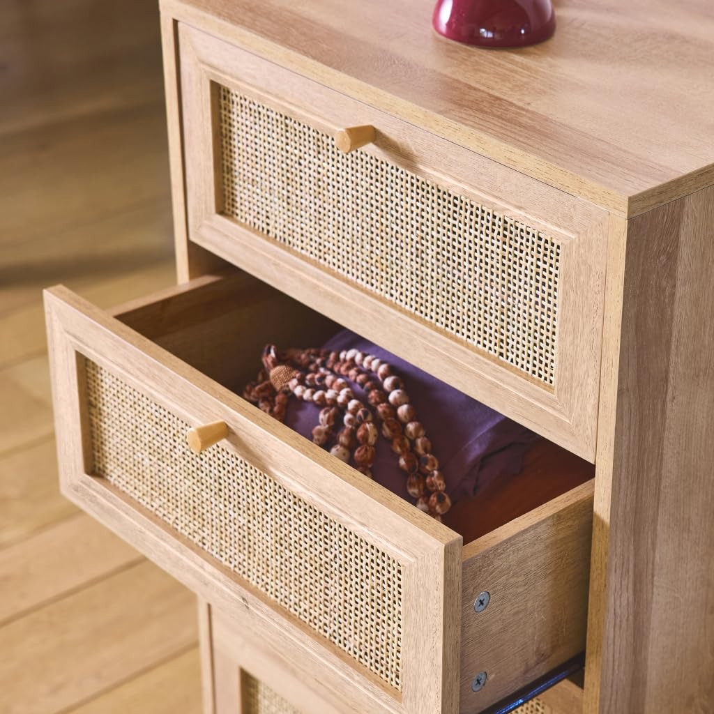 sweeek - Commode chiffonnier 4 tiroirs décor Bois et cannage